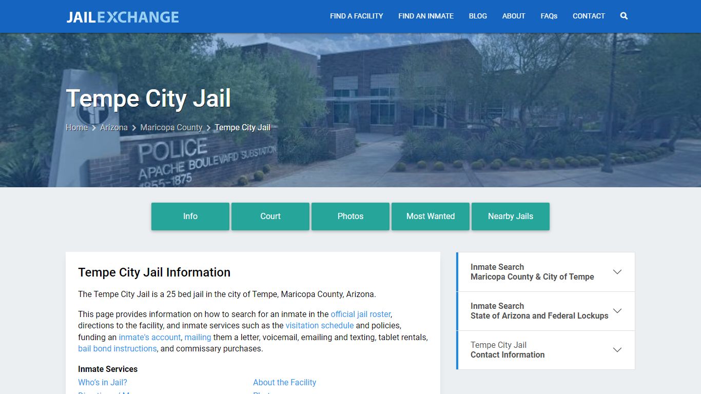 Tempe City Jail, AZ Inmate Search, Information