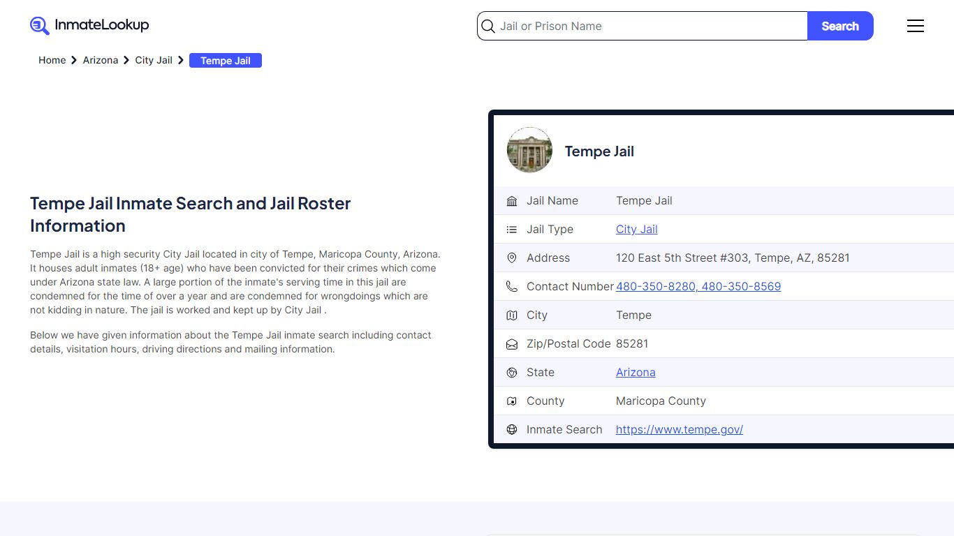 Tempe Jail Inmate Search - Tempe Arizona - Inmate Lookup